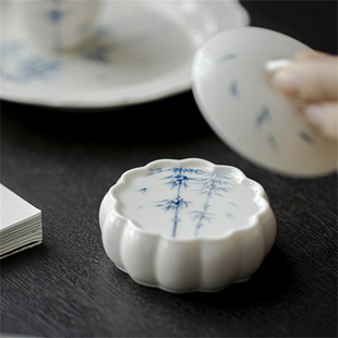 尚品阁丨手绘竹子陶瓷盖置茶具配件盖碗茶壶盖子盖托放置盖子垫