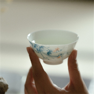 尚品阁丨手工薄胎白瓷主人杯单杯手绘青花茶杯日式功夫茶具品茗杯