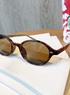 复古豹纹茶色小框椭圆书呆子墨镜女方圆脸欧美风网红高级感太阳镜