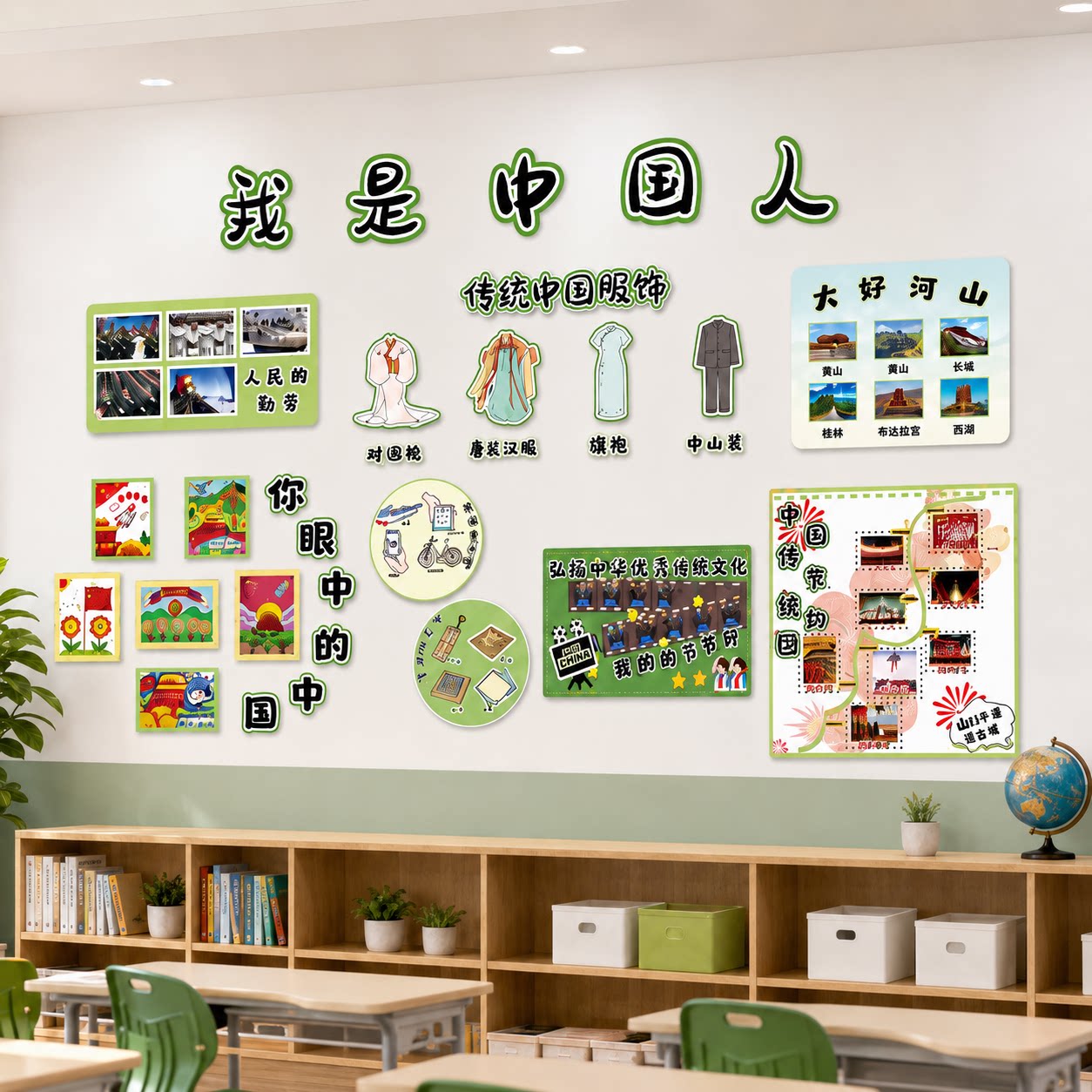 我是中国人气板报文化墙面装饰画幼儿园走廊墙面环创教室班级布置