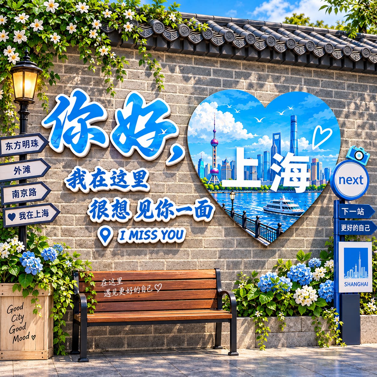 城市名打卡墙拍照区布置网红店铺门口氛围装饰互动墙贴户外造背景
