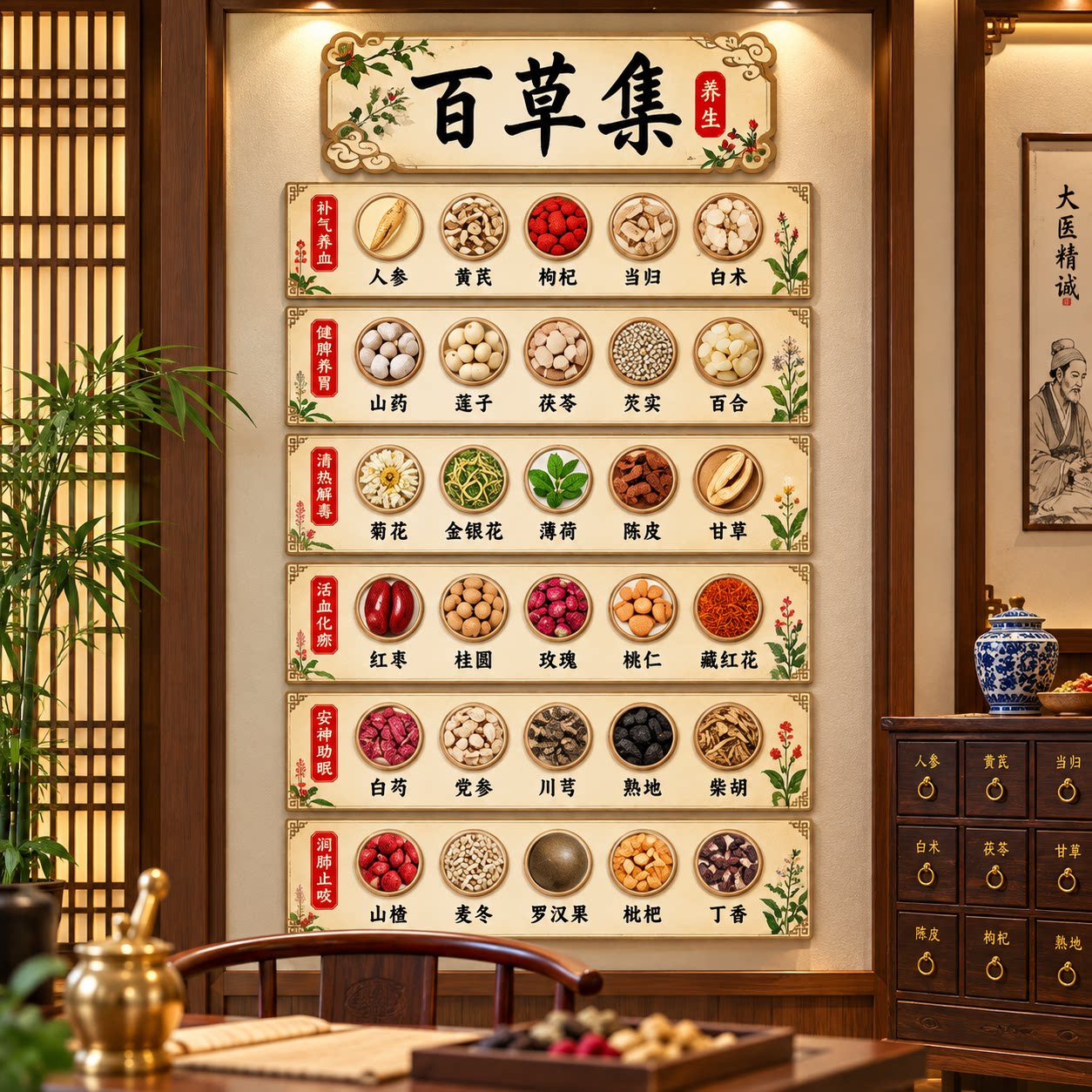 艾灸养生馆氛围布置文化墙装饰中医药理疗美容院形象宣传海报贴纸