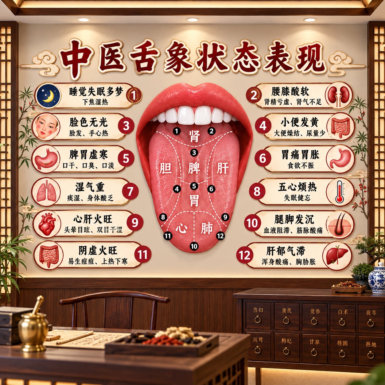 艾灸养生馆氛围布置文化墙装饰中医药理疗美容院形象宣传海报贴纸