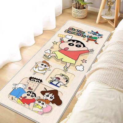 蜡笔小新天鹅绒加厚卡通毛绒床边可爱男女生卧室脚垫防滑长条地垫