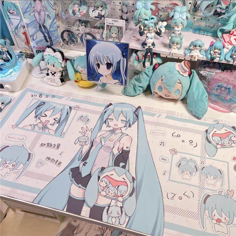 谷子初音未来二次元动漫日系超大皮革鼠标垫可爱少女防水防滑桌垫