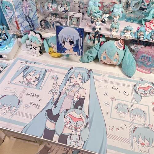 谷子初音未来二次元动漫日系超大皮革鼠标垫可爱少女防水防滑桌垫