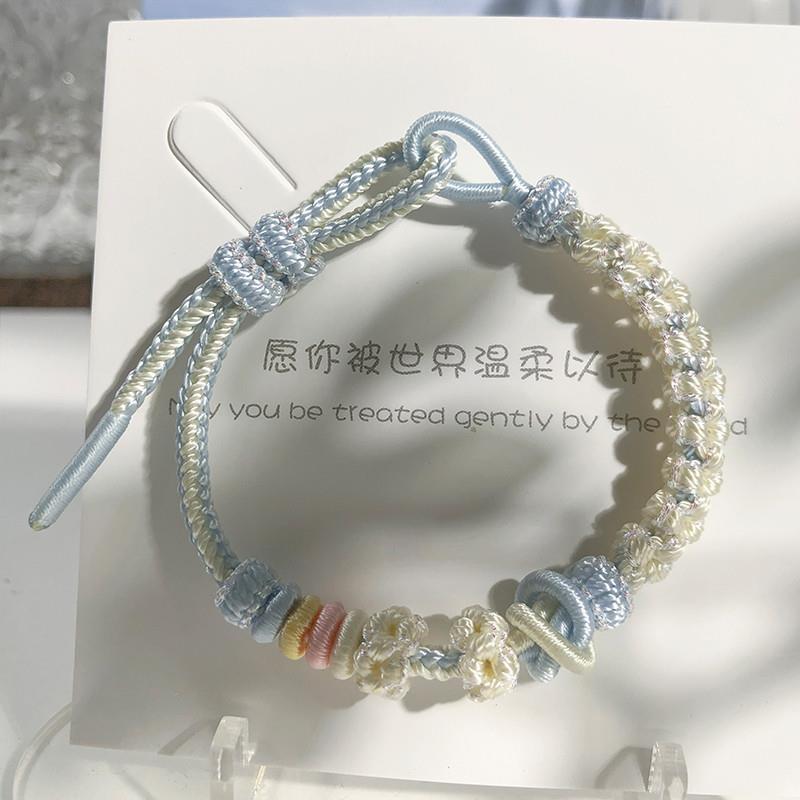 桃花编织手绳可穿黄金串转运珠手工编织绳小红书同款diy红绳手链