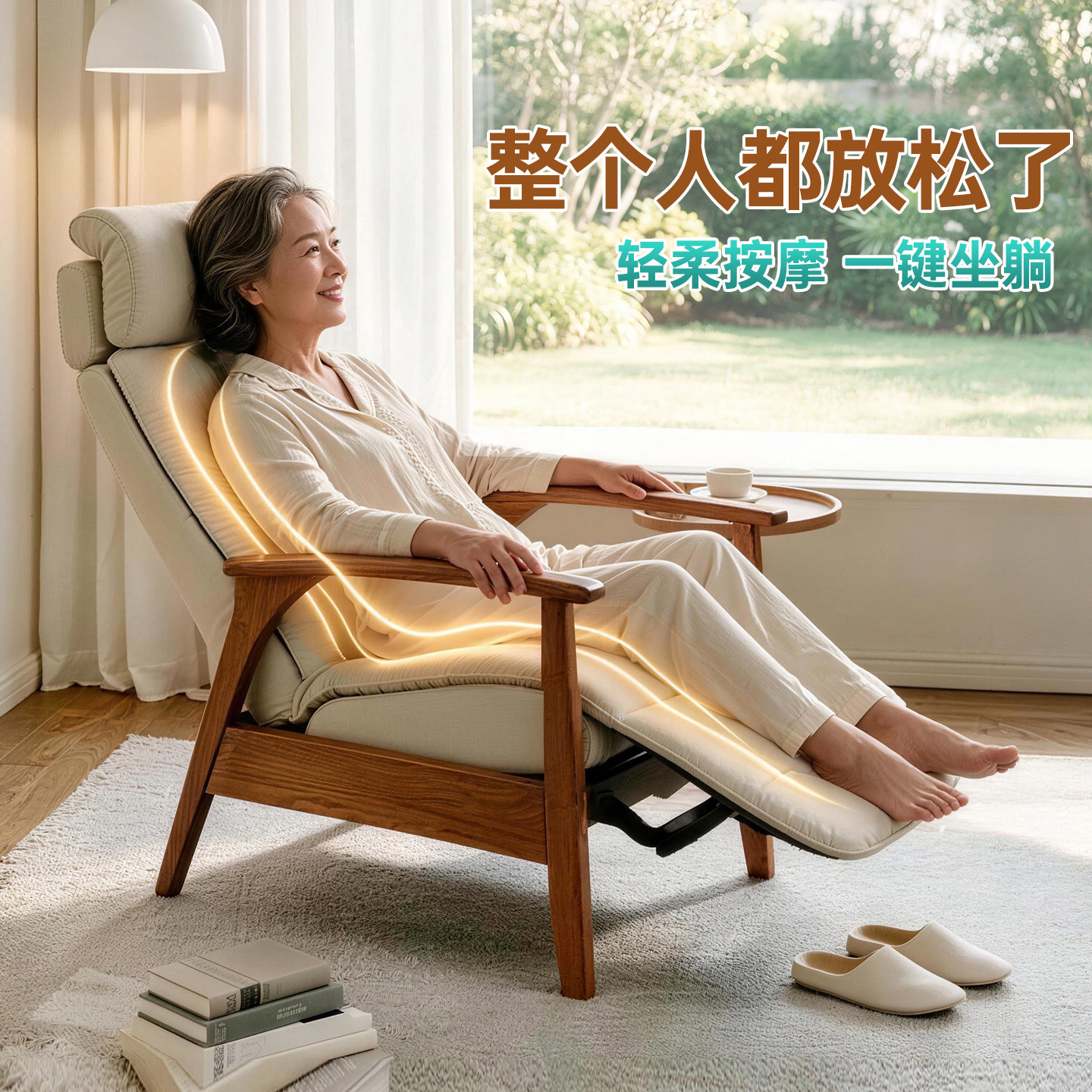沙发椅单人休闲椅实木舒服久坐靠背椅护腰按摩多功能老人专用躺椅