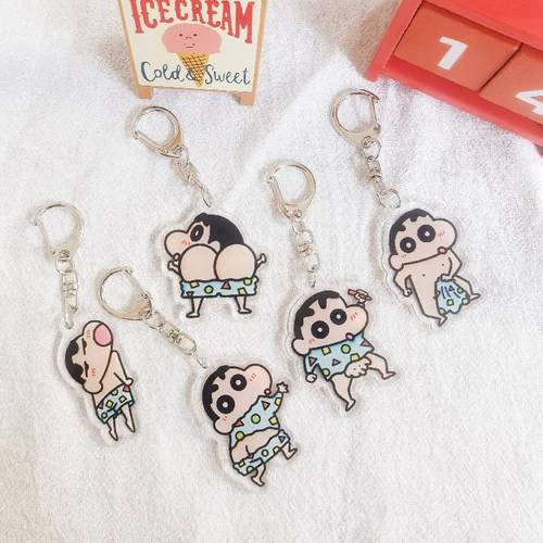 卡通动漫周边双层透明亚克力钥匙扣可爱装饰礼品挂件蜡笔小新挂件