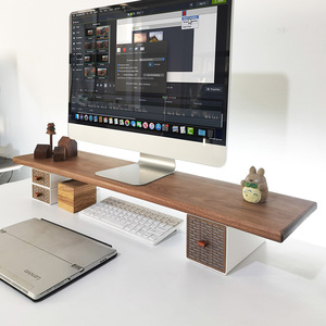 黑胡桃木桌面办公桌收纳置物架电脑增高架带抽屉实木定制可调节