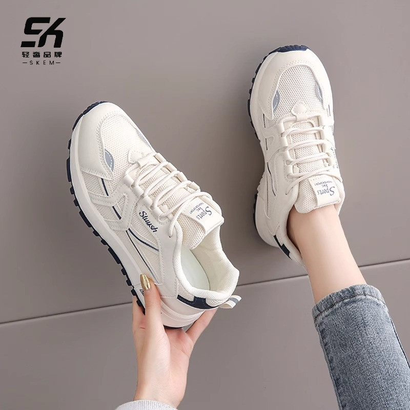 2025秋冬新款女鞋 网面减震运动鞋轻便休闲百搭小白鞋 圆头橡胶鞋