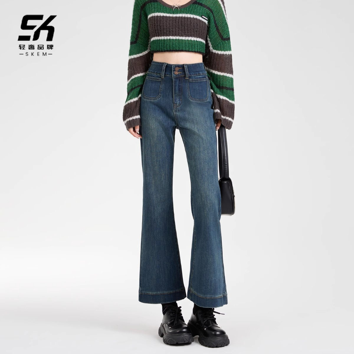 微喇牛仔裤女2025夏季新款时尚百搭高腰气质显瘦九分喇叭马蹄裤子
