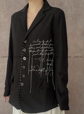 折扣A TENTATIVE ATELIER 手工刺绣诗歌短外套女设计感翻领西服