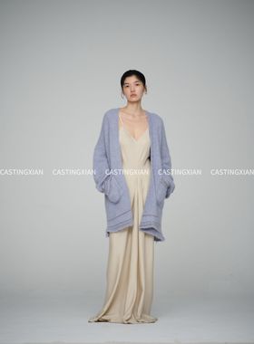 CASTING无隅｜YANGKEHAN 25AW 冰蓝色晴山驼绒阔身腰带慵懒短外套