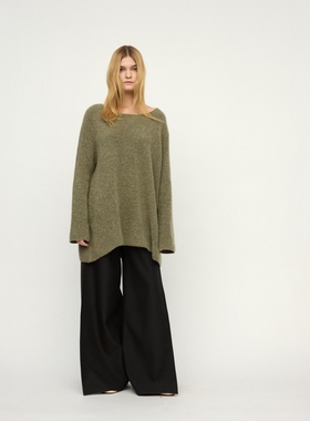 RUOHAN 25早秋 LOUNGE 绿色圈圈纱羊绒针织长袖上衣