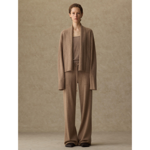 1436 x UMA WANG 山羊绒燕麦色粗纺双畦秋冬极简短开衫