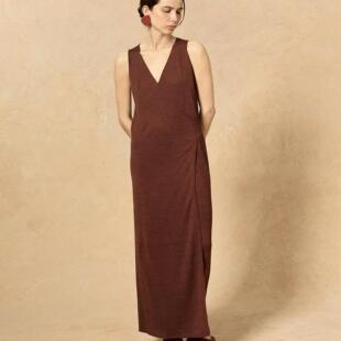 CASTING无隅|CORTANA 红棕色针织系带裹身裙连衣裙