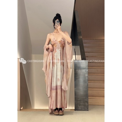 CASTING无隅｜YANGKEHAN 烟粉塔楼真丝桑蚕丝吊带连衣裙