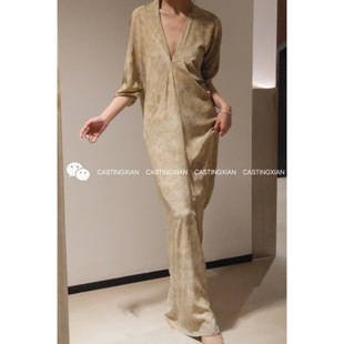 CASTING无隅|CORTANA 墨绿色印花真丝正反两穿中袖连衣裙