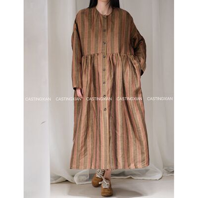 CASTING无隅｜UMA WANG 26早春 竖条纹系扣宽松娃娃裙连衣裙外套