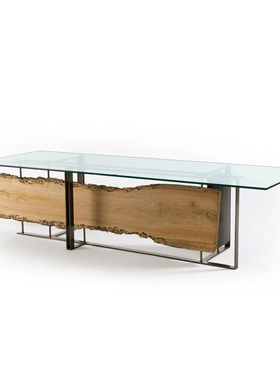 意利达Riva1920cornice玻璃长餐桌意大利米兰新中式实木大板长桌