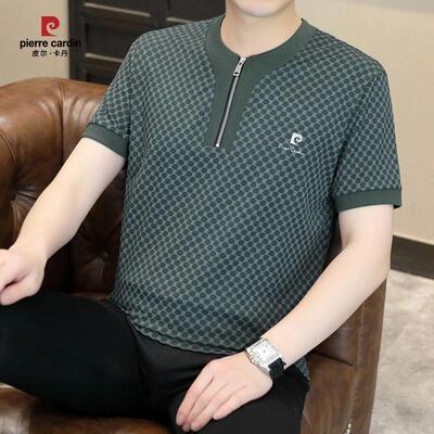 皮尔卡丹新款男士半拉链圆领短袖
