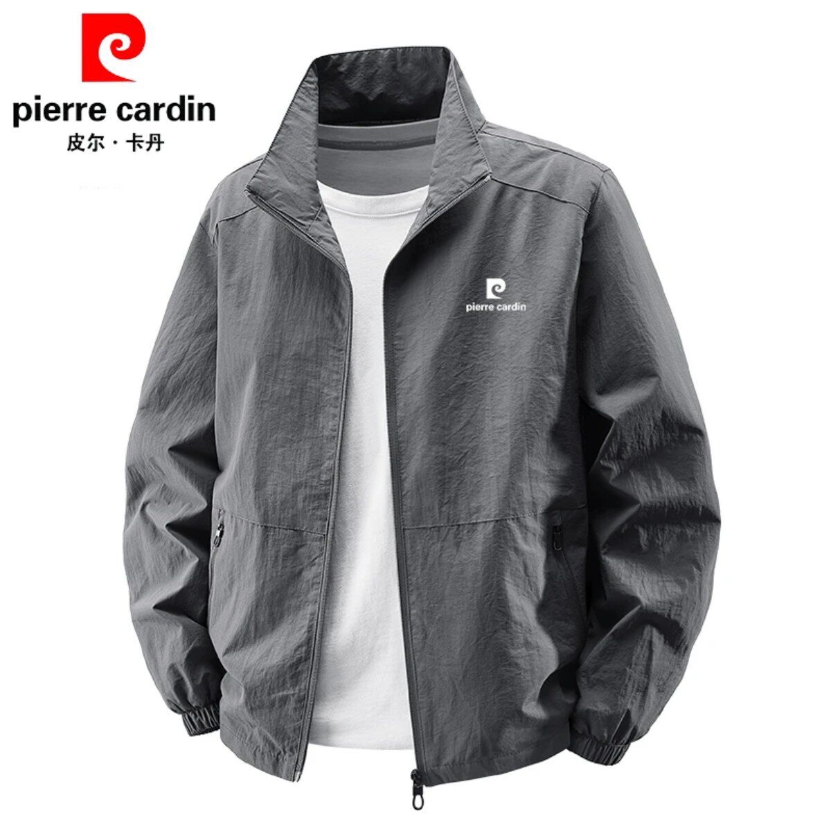 皮尔卡丹春秋季男士外套休闲百搭夹克宽松男士大码立领户外外套