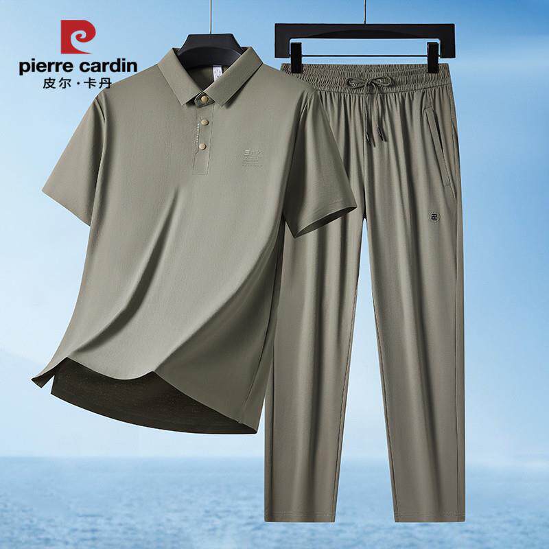 皮尔卡丹套装夏2026新款夏装短袖休闲中年男士穿搭一整套冰丝透气