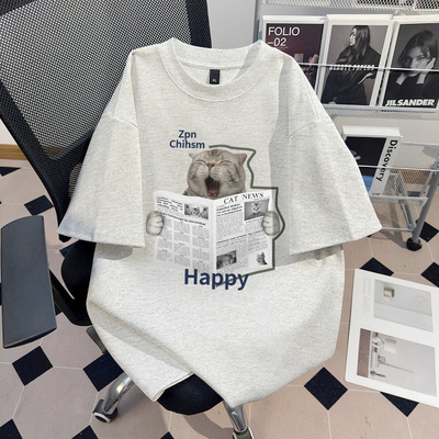 真维斯美式潮牌趣味小猫t恤短袖