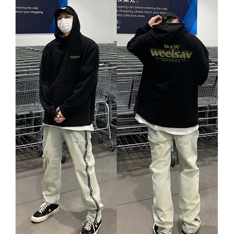 小众美式复古重磅连帽卫衣男