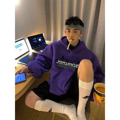 真维斯美式潮牌vibe紫色个性卫衣