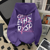 真维斯美式 休闲小众外套 男女款 潮牌hiphop紫色个性 连帽卫衣秋冬季