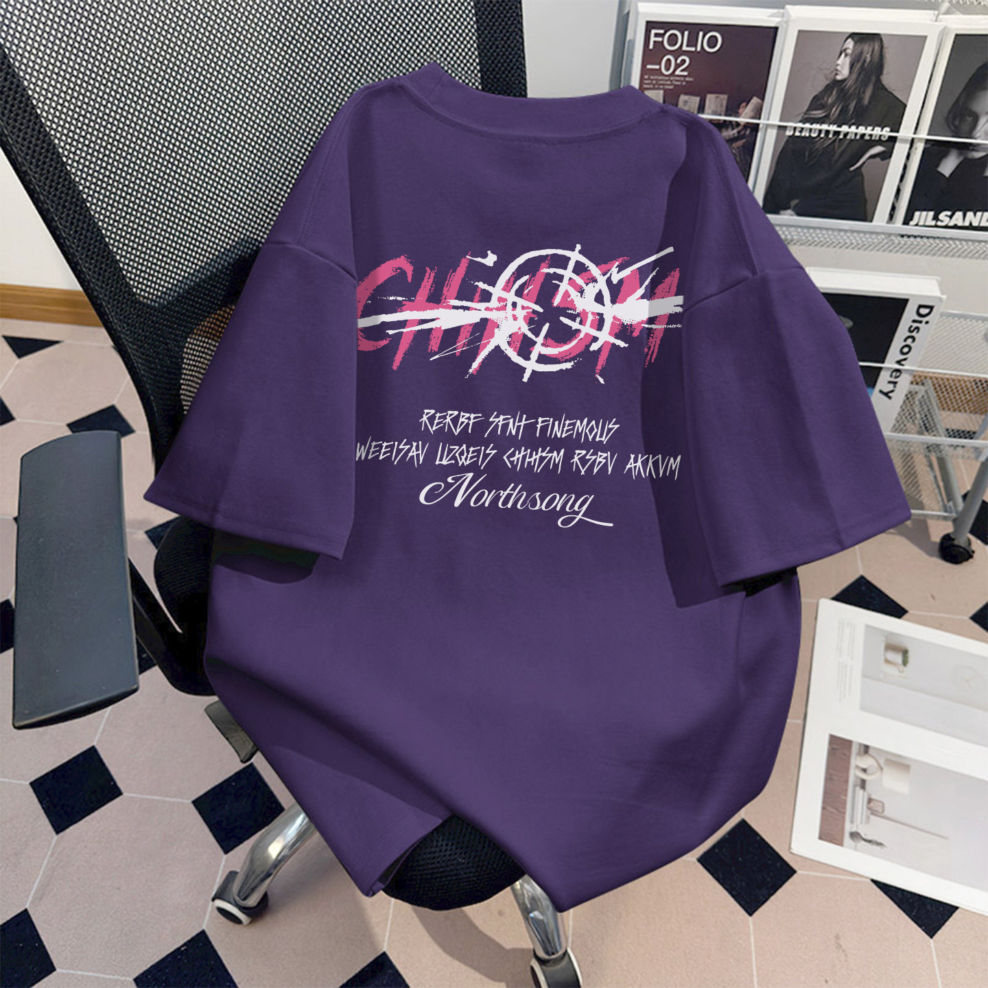 WASSUP潮牌紫色重磅纯棉短袖t恤男女夏季嘻哈痞帅街舞风个性上衣