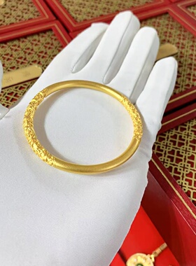 金包银卷草纹古法手镯女古韵实心素圈唐草纹祥云手环生日礼送女友