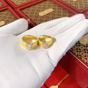 古法金包银拉丝鸽子蛋戒指女宫廷镶钻闭口指环轻奢送女友生日礼物