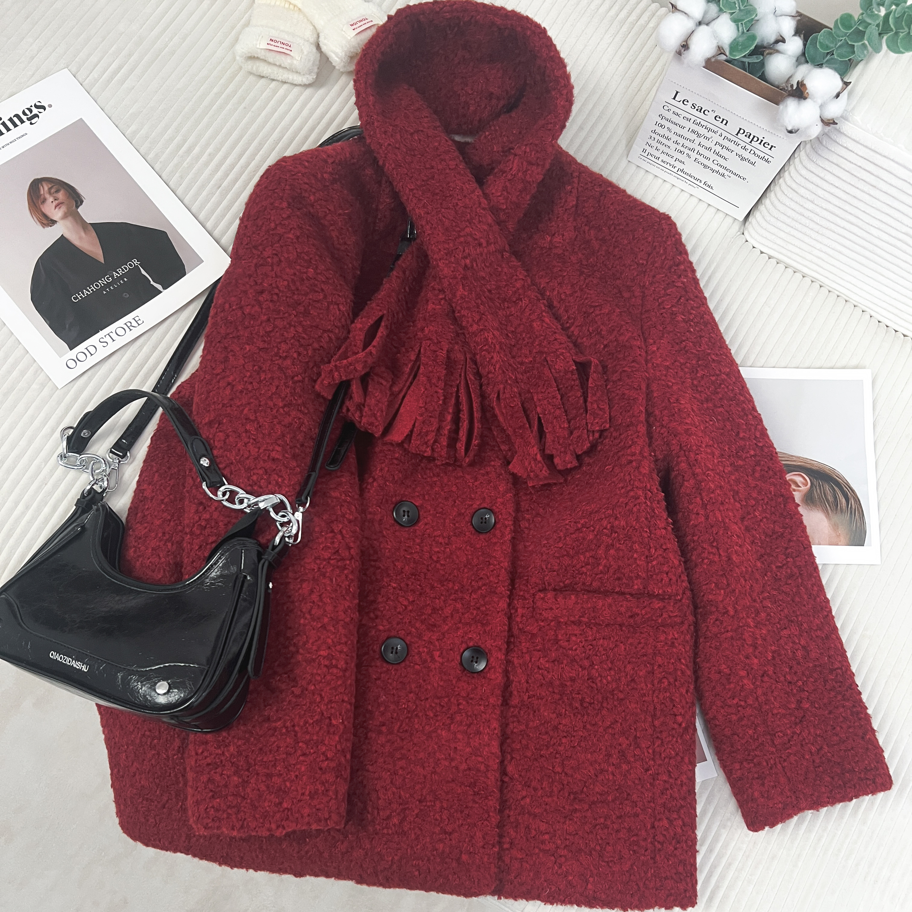 JewelHana2025冬季新款毛呢大衣女V领羽绒服内胆高级感外套中长款