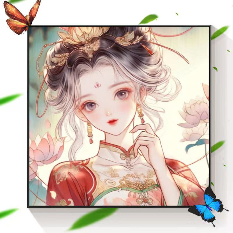 古风少女手绘数字油画diy涂鸦填色氛围唯美解压手工装饰画高级感
