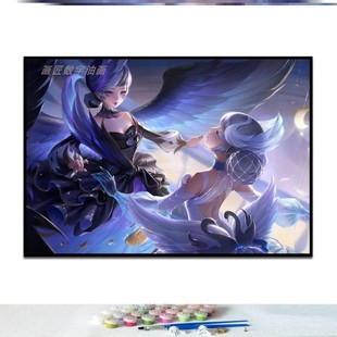 王者荣耀小乔皮肤天鹅之梦数字油画自涂填色丙烯颜料手绘装饰挂画