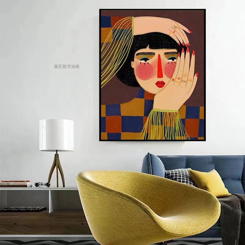 抽象艺术美女diy数字油画ins风现代简约手绘填色卧室客厅装饰挂画