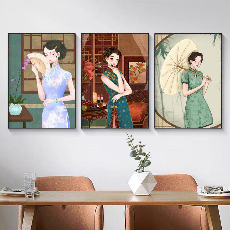 diy数字油画老上海挂画民国风旗袍丙烯填充涂色手绘装饰装饰挂画