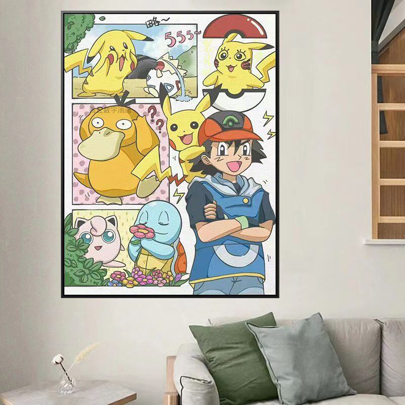 海绵宝宝动漫卡通拼图画数字油画diy手绘涂色填色生日礼物装饰画