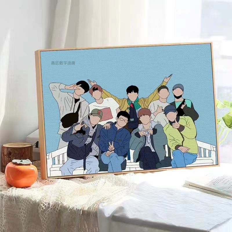 exo团体合照插画数字油画装饰画