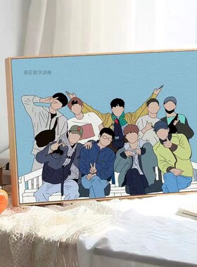 exo团体合照插画数字油画装饰画