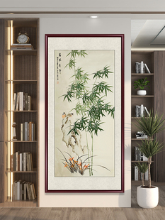 竹报平安竹子水墨画入户玄关装饰画客厅挂画花鸟国画中式竖版壁画