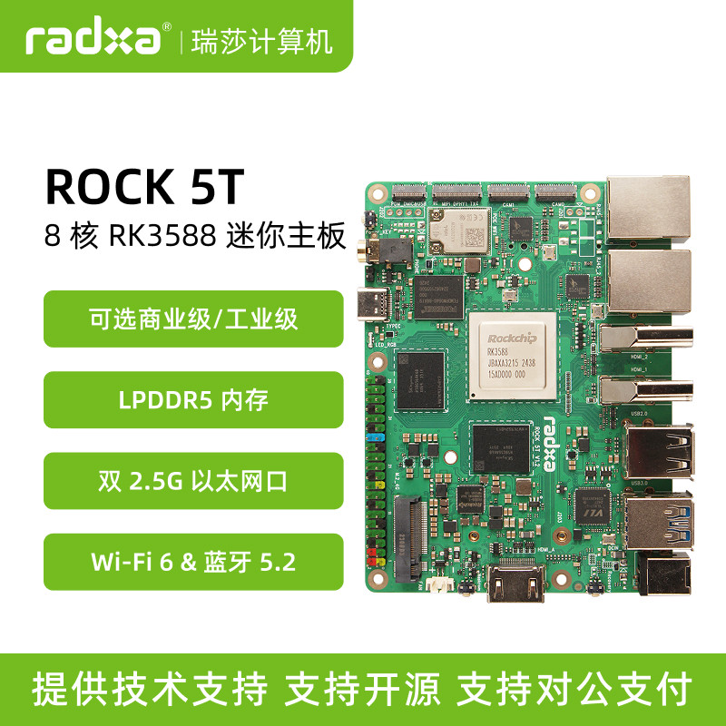 瑞莎 Radxa ROCK 5T RK3588 迷你主板 八核CPU 双2.5G网口 LPDDR5图片