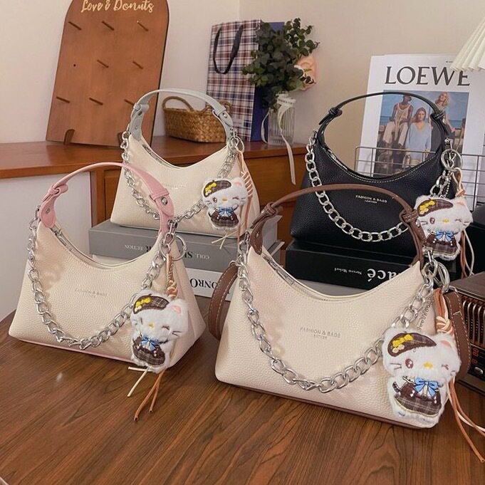 韩版ins纯色洋气单肩斜挎包包女时尚链条手提包精致质感小众背包