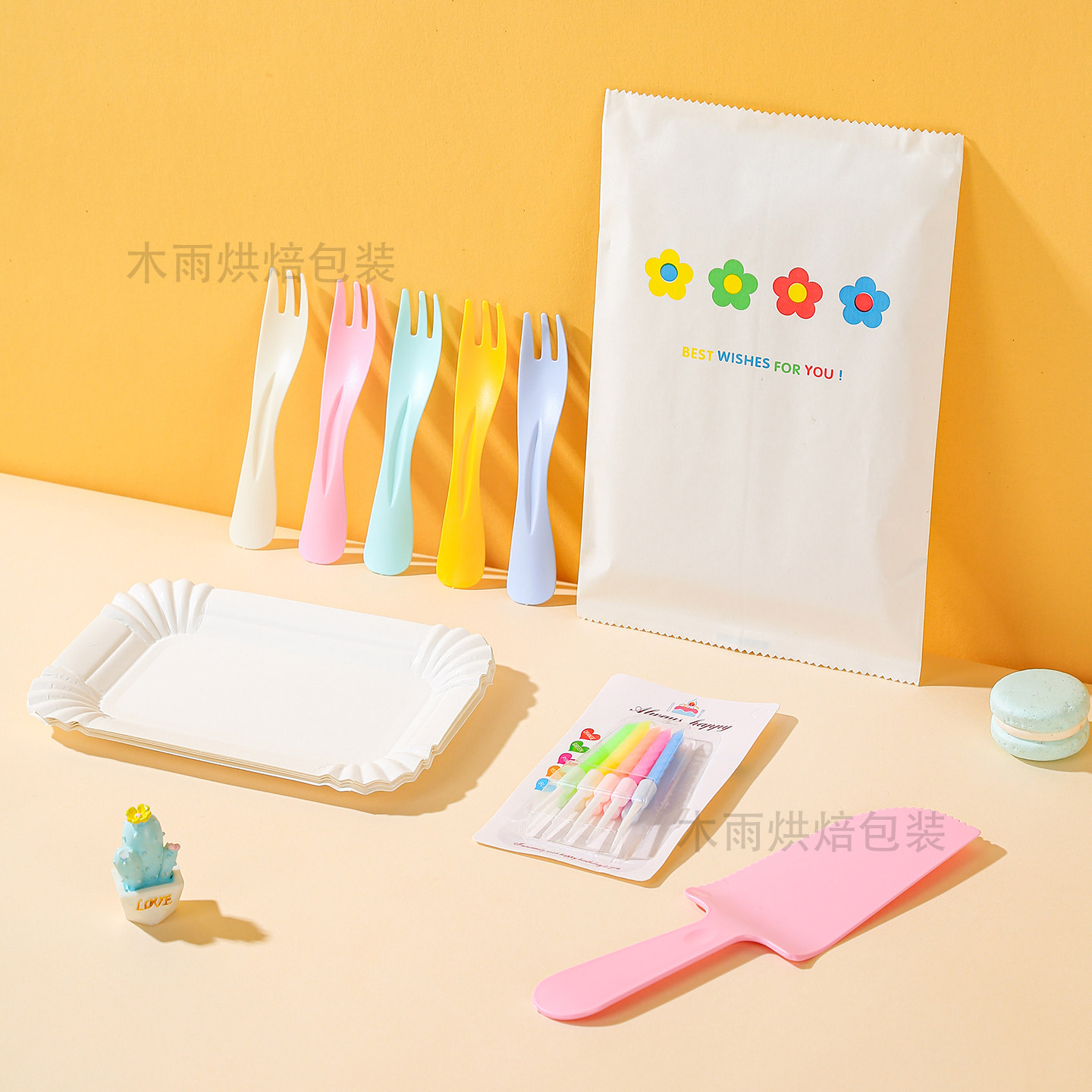 一次性食品级蛋糕叉盘纸袋套装