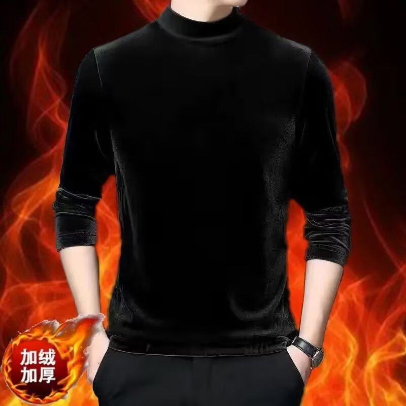 秋冬季金丝绒卫衣男士潮流半高领加绒加厚打底衫保暖内衣长袖T恤