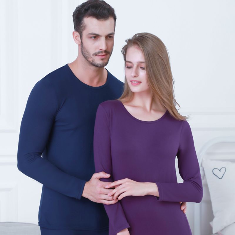 秋冬季贴身情侣套装女自发热无痕男士秋衣秋裤双色磨毛保暖内衣女