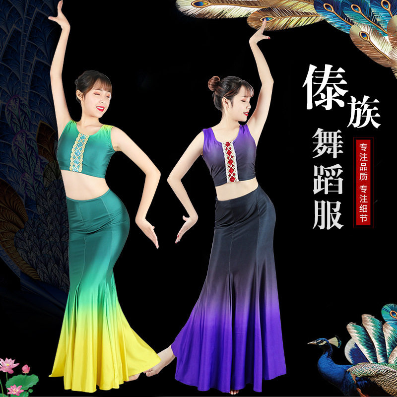 傣族舞蹈服成人女孔雀舞表演服装民族舞蹈演出服鱼尾裙练功练习裙